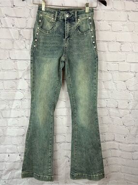 Ashley mason dirty Wash Flare Jeans boho Western festival retro Womens 00 23